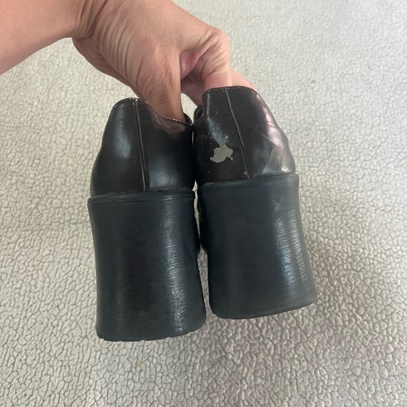 VINTAGE 90S Y2K LEI BROWN CHUNKY LEATHER PLATFORM SHOES 6.5 WOMENS - Picture 9 of 10